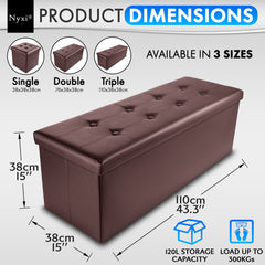 Nyxi Faux Leather Ottoman Storage Box (Brown) - 110 * 38 * 38 cm
