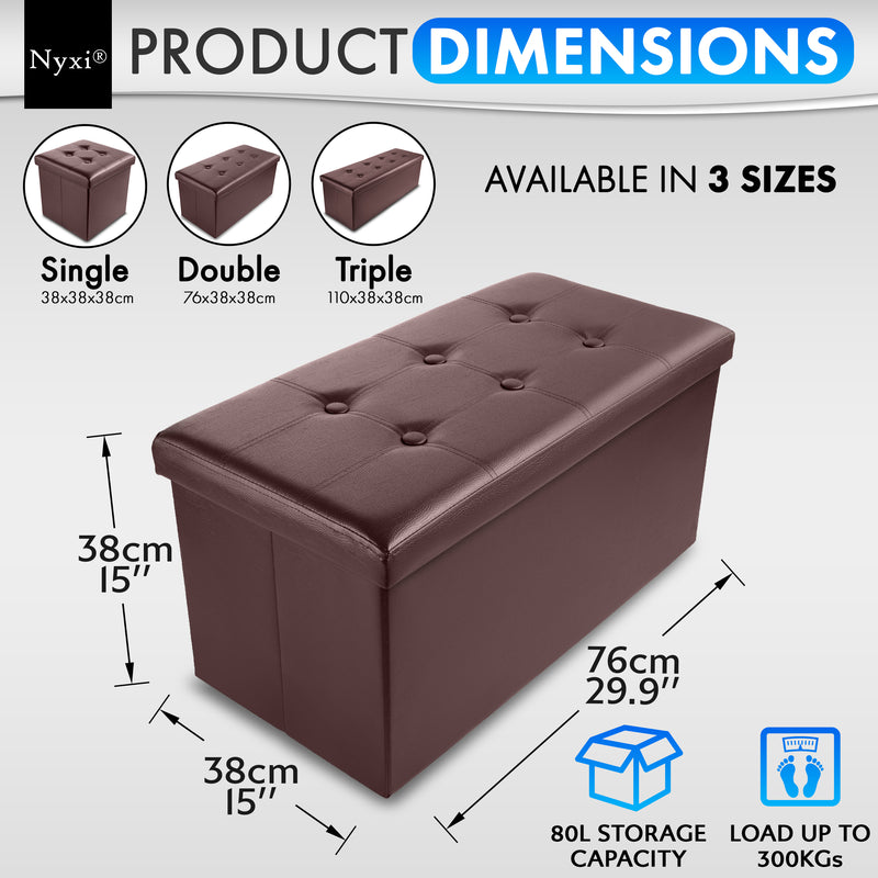 Nyxi Faux Leather Ottoman Storage Box (Brown) - 76 * 38 * 38cm