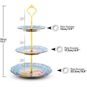 Nyxi 3 Tiered Floral Cake Stand Porcelain Ceramic Bone China Red Rose Design Gift Box