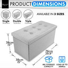 Nyxi Fabric Ottoman Storage Box (Light Grey) - 76 * 38 * 38cm