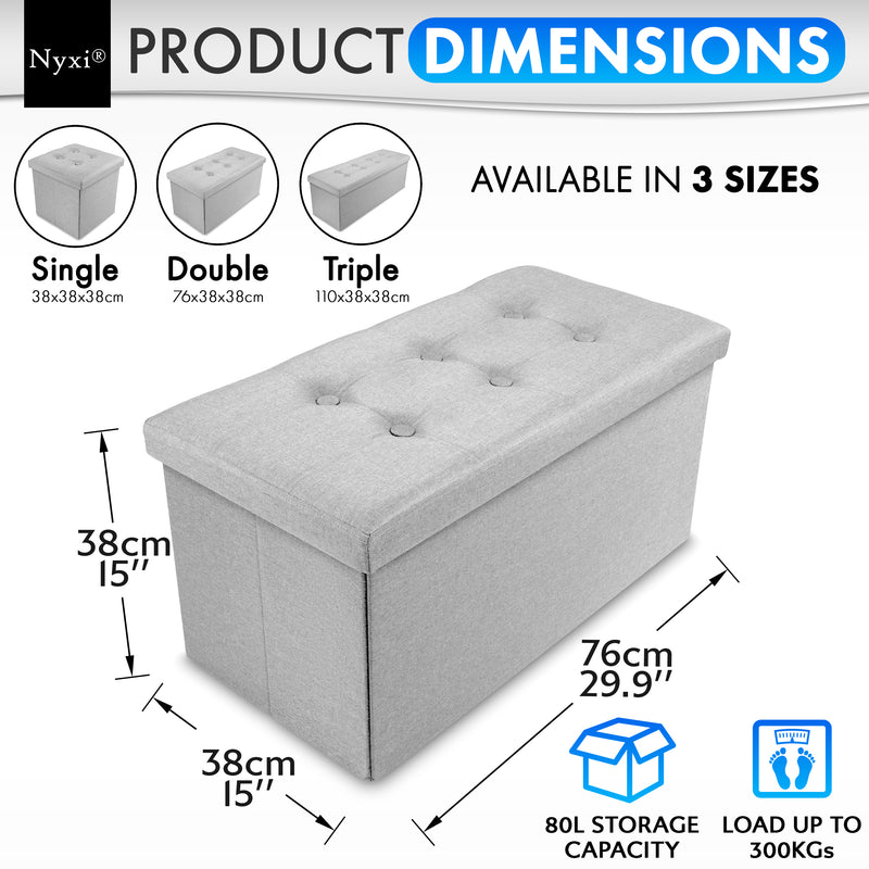 Nyxi Fabric Ottoman Storage Box (Light Grey) - 76 * 38 * 38cm