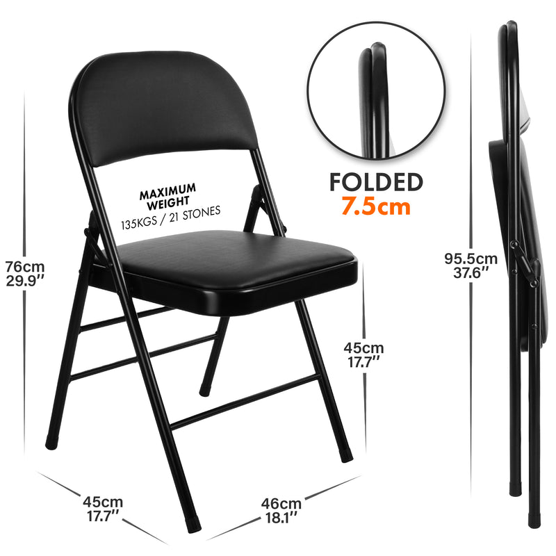 Nyxi Folding Chair Faux Leather Padded (Black PVC)