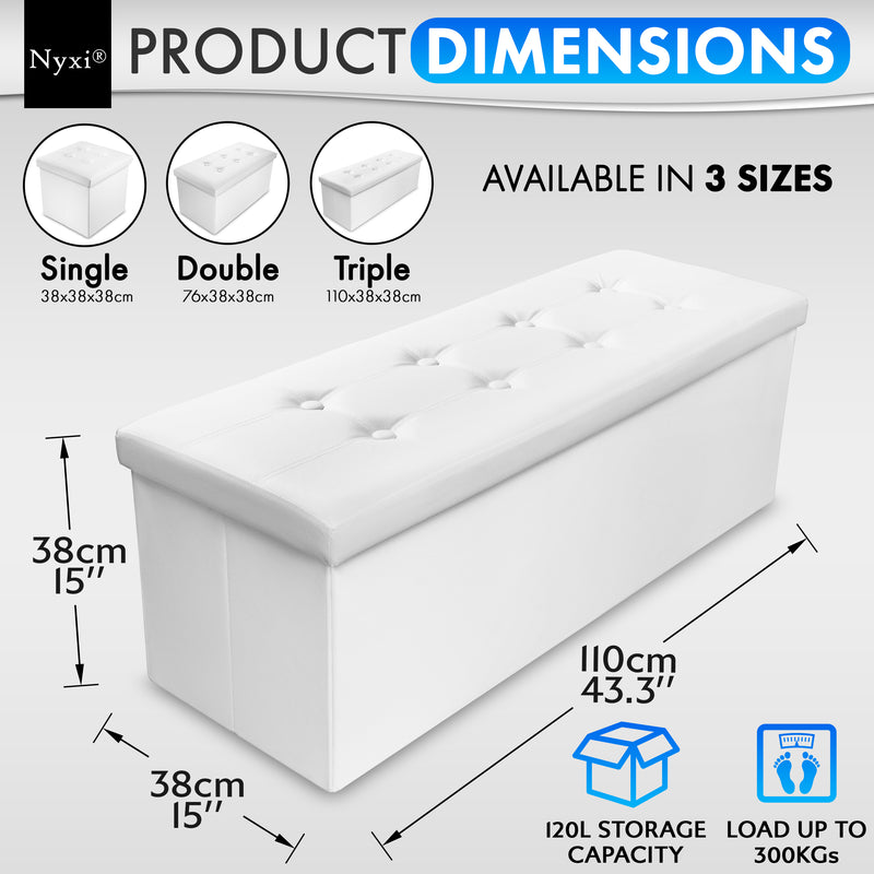 Nyxi Faux Leather Ottoman Storage Box (White) - 110 * 38 * 38cm