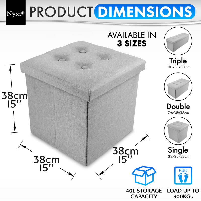 Nyxi Fabric Ottoman Storage Box (Light Grey) - 38 * 38 * 38cm