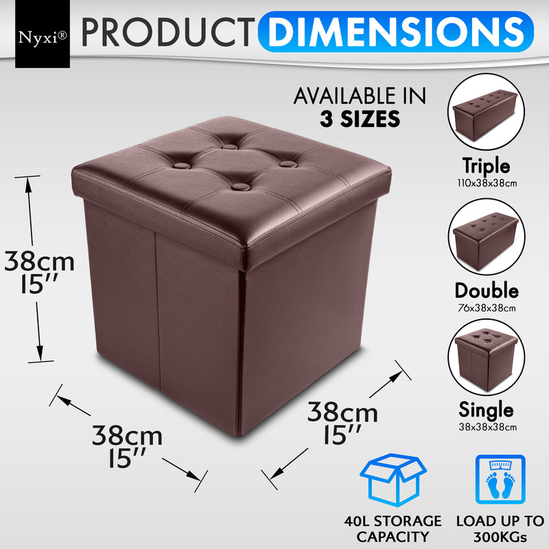 Nyxi Faux Leather Ottoman Storage Box (Brown) - 38 * 38 * 38cm