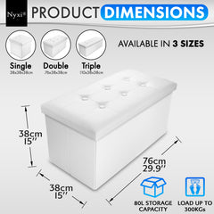 Nyxi Faux Leather Ottoman Storage Box (White) - 76 * 38 * 38cm