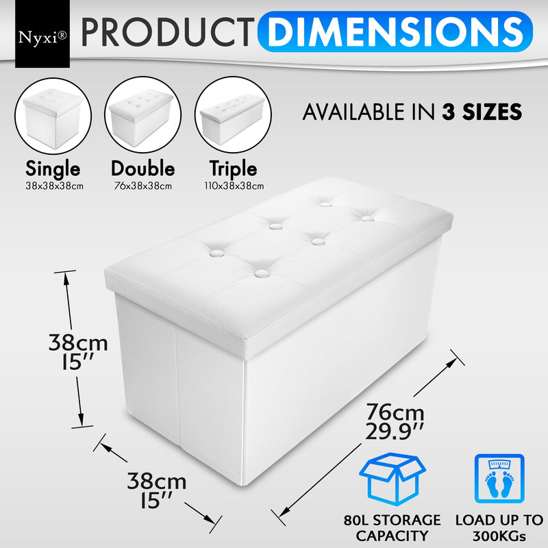 Nyxi Faux Leather Ottoman Storage Box (White) - 76 * 38 * 38cm