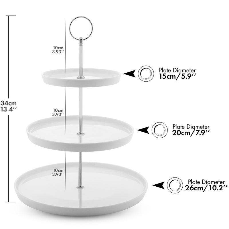 Nyxi 3 Tier White Ceramic Cake Stand Porcelain Round Display with Gift Box NY5