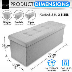 Nyxi Fabric Ottoman Storage Box (Light Grey) - 110 * 38 * 38cm