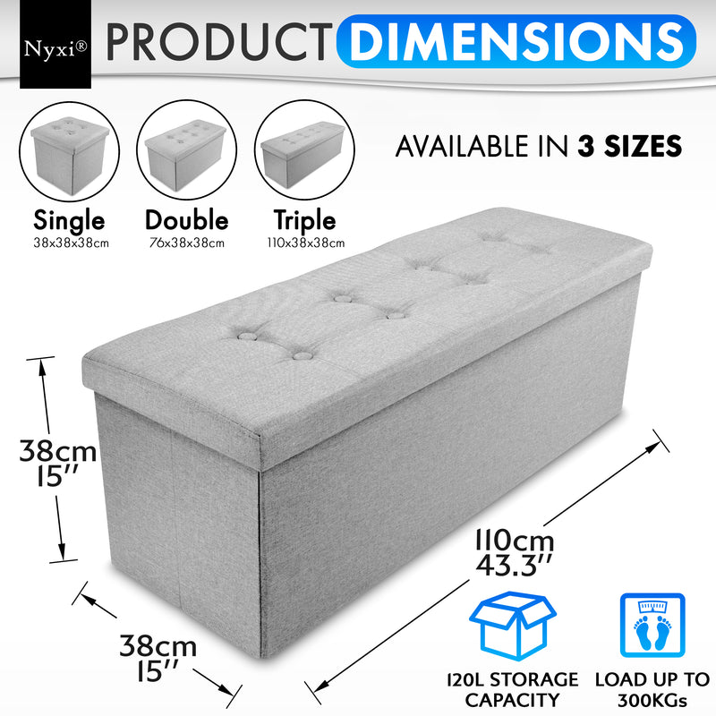 Nyxi Fabric Ottoman Storage Box (Light Grey) - 110 * 38 * 38cm