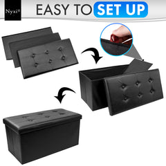 Nyxi Faux Leather Ottoman Storage Box (Black) - 76 * 38 * 38cm