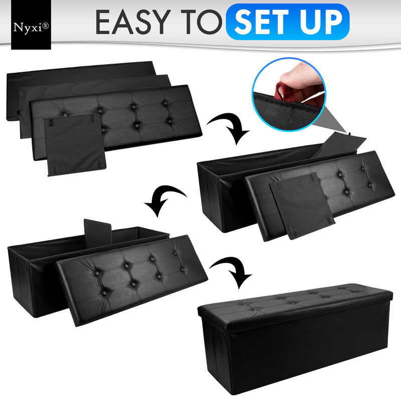 Nyxi Faux Leather Ottoman Storage Box (Black) - 110 * 38 * 38cm