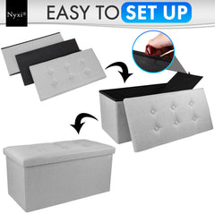 Nyxi Fabric Ottoman Storage Box (Light Grey) - 76 * 38 * 38cm