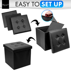 Nyxi Faux Leather Ottoman Storage Box (Black) - 38 * 38 * 38cm