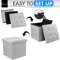 Nyxi Fabric Ottoman Storage Box (Light Grey) - 38 * 38 * 38cm