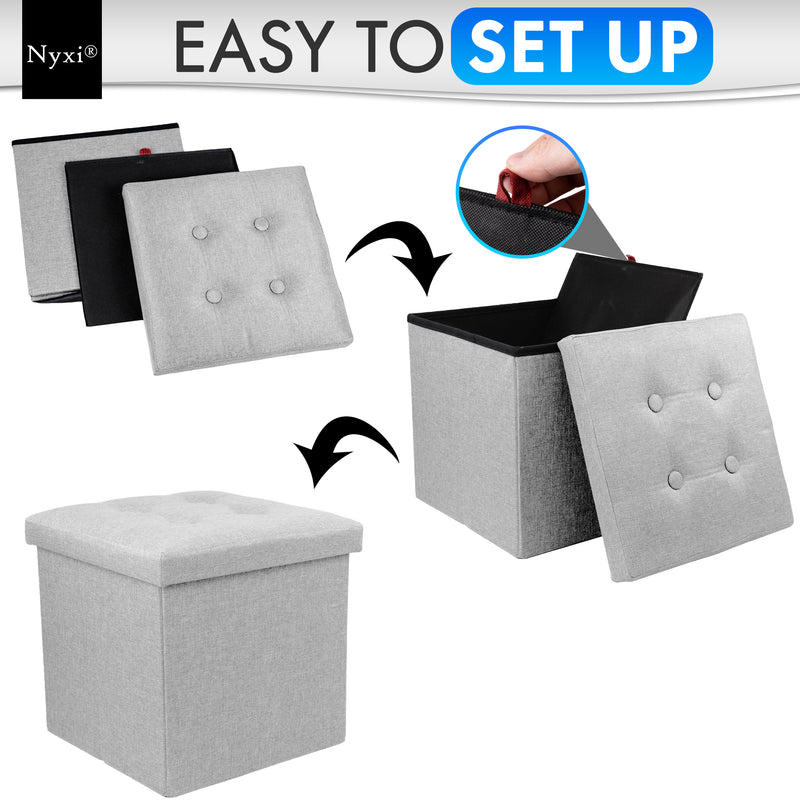 Nyxi Fabric Ottoman Storage Box (Light Grey) - 38 * 38 * 38cm