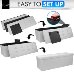 Nyxi Fabric Ottoman Storage Box (Light Grey) - 110 * 38 * 38cm