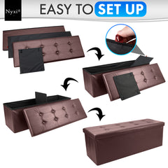 Nyxi Faux Leather Ottoman Storage Box (Brown) - 110 * 38 * 38 cm
