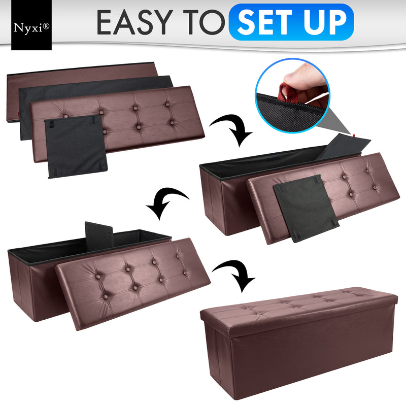 Nyxi Faux Leather Ottoman Storage Box (Brown) - 110 * 38 * 38 cm