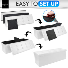 Nyxi Faux Leather Ottoman Storage Box (White) - 110 * 38 * 38cm