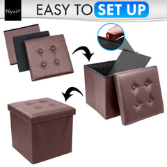 Nyxi Faux Leather Ottoman Storage Box (Brown) - 38 * 38 * 38cm