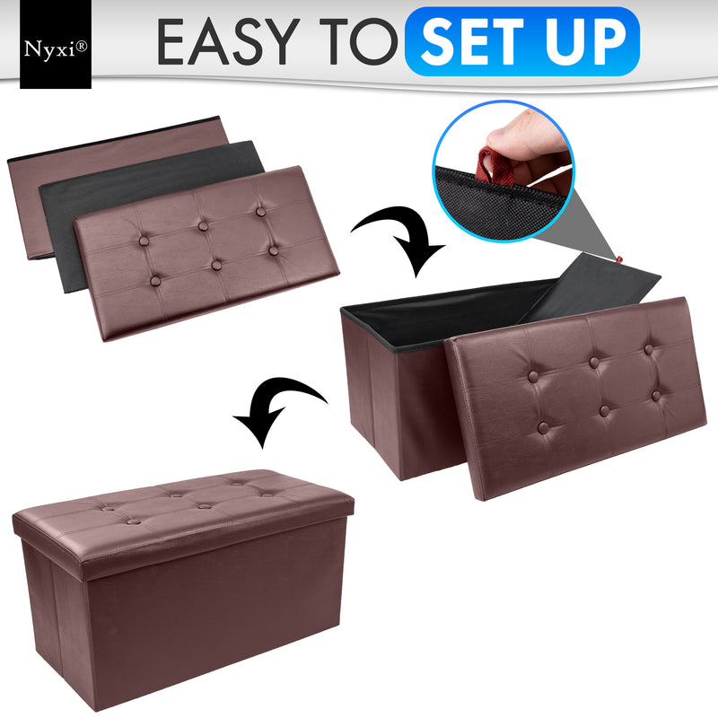 Nyxi Faux Leather Ottoman Storage Box (Brown) - 76 * 38 * 38cm