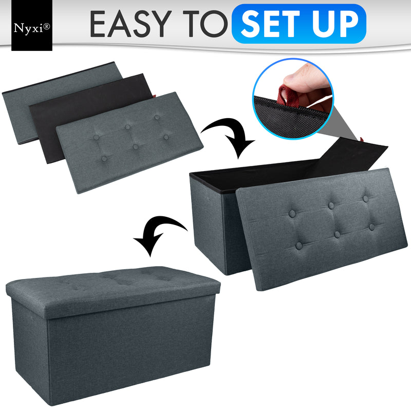 Nyxi Fabric Ottoman Storage Box (Dark Grey) - 76 * 38 * 38cm