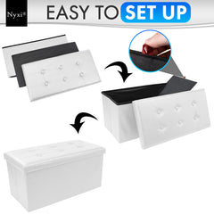 Nyxi Faux Leather Ottoman Storage Box (White) - 76 * 38 * 38cm