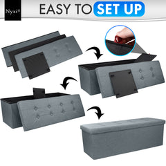 Nyxi Fabric Ottoman Storage Box (Dark Grey) - 110 * 38 * 38cm