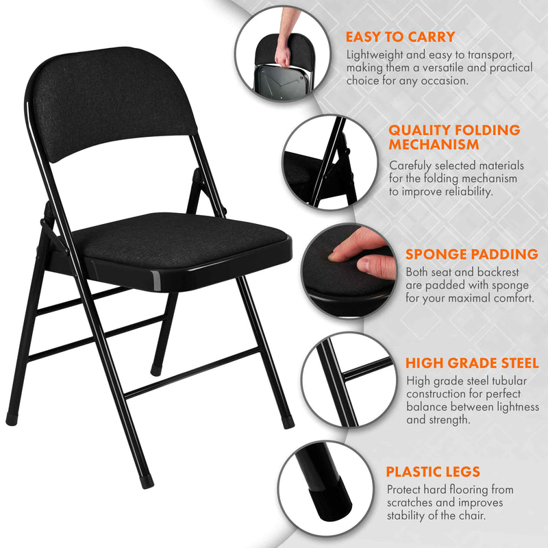 Nyxi Fabrico Folding Chair Fabric Padded (Black)
