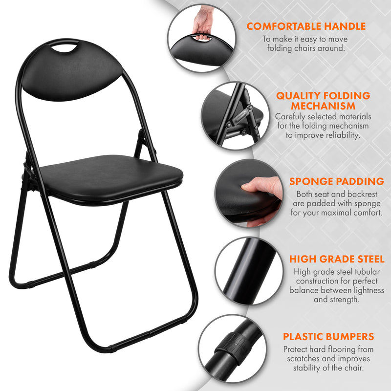 Nyxi Folding Chairs Faux Leather Padded (Black)