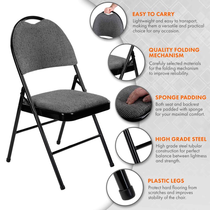 Nyxi Premium Folding Chair Fabric Padded (Grey Fabric)