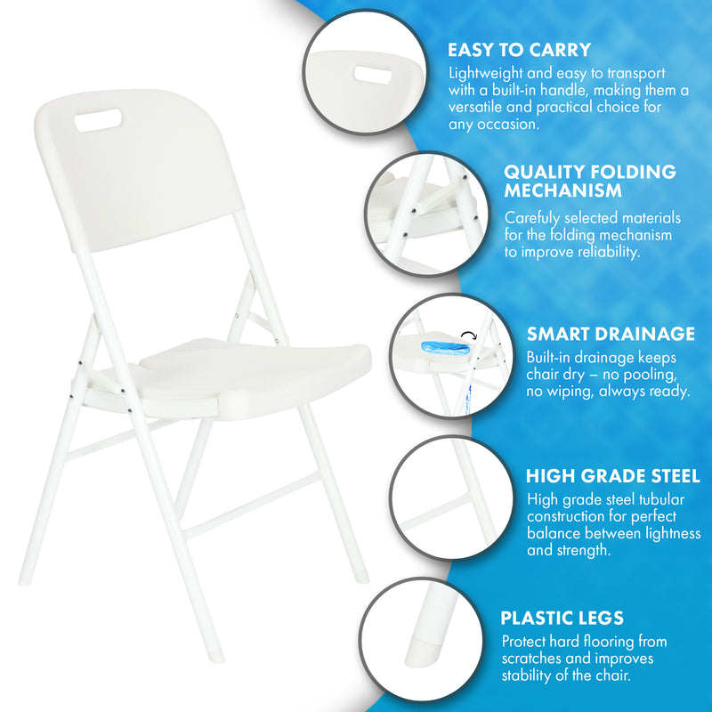Nyxi Premium Folding Chair – All-White Waterproof Design with Built-in Drain – Foldable Outdoor & Indoor Seat
