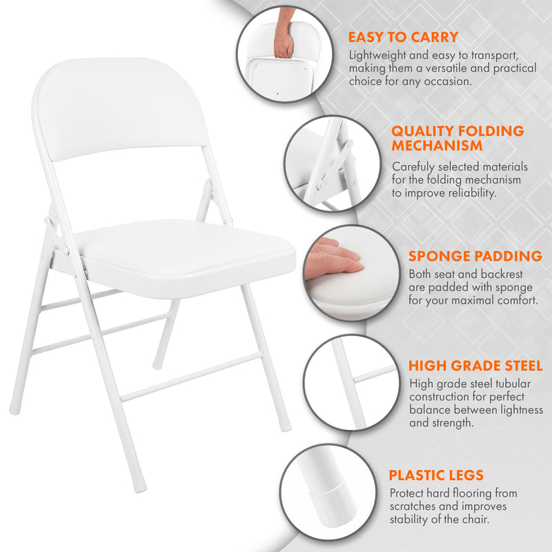 Nyxi Folding Chair Faux Leather Padded (White PVC)