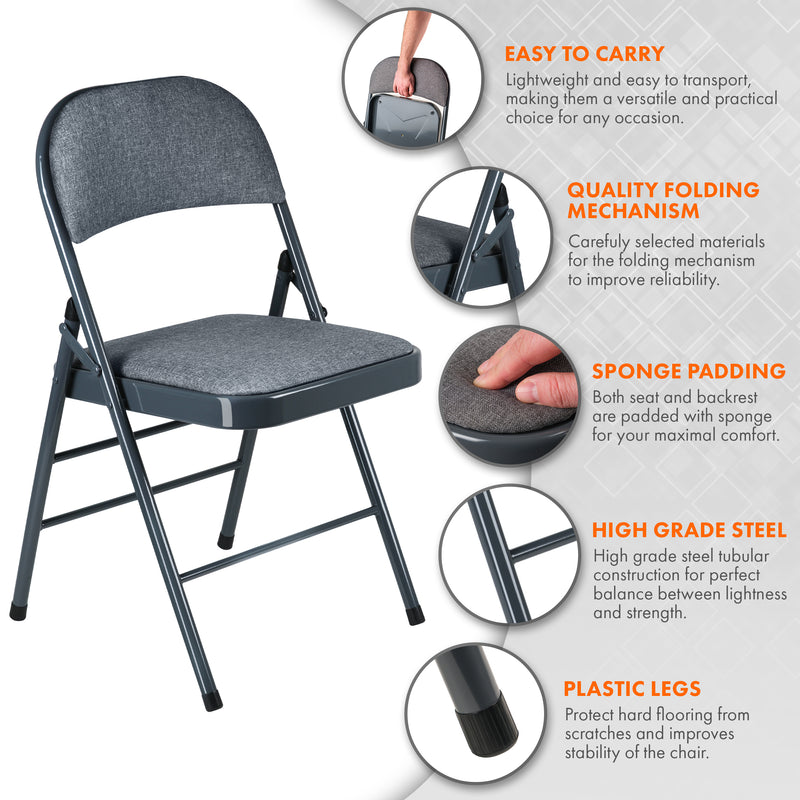 Nyxi Fabrico Folding Chair Fabric Padded (Dark Grey)