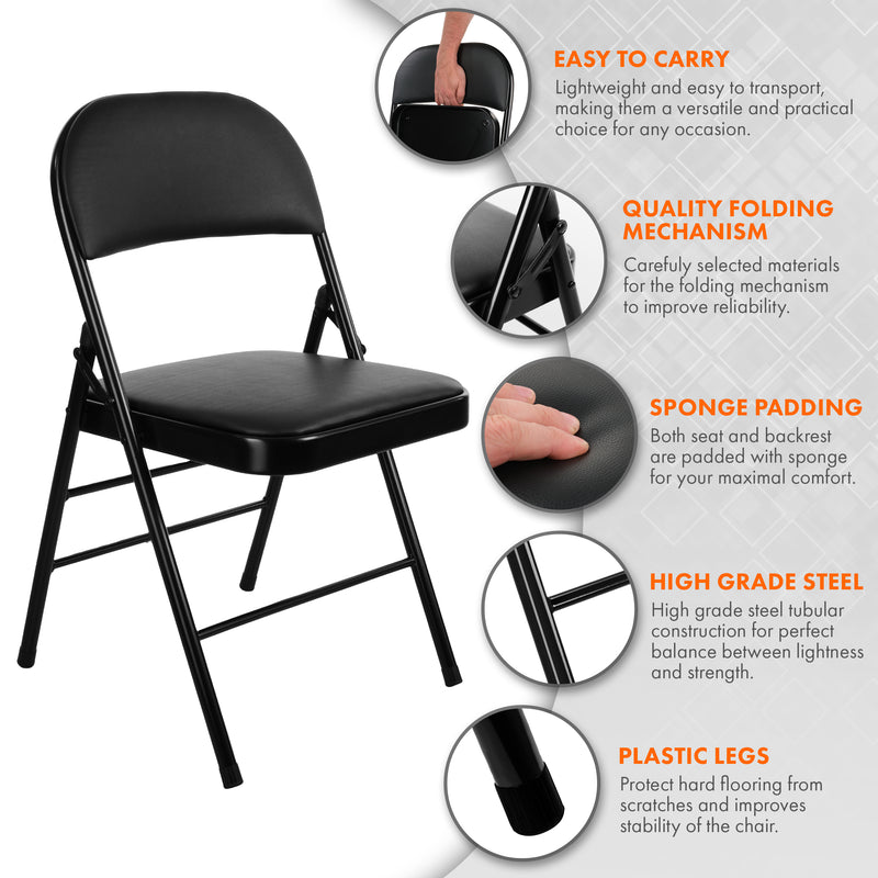Nyxi Folding Chair Faux Leather Padded (Black PVC)