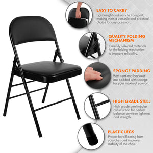 Folding Chair Faux Leather Padded (Black PVC)