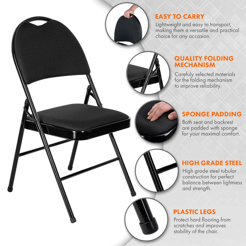 Nyxi Premium Folding Chair Faux Leather Padded (Black PVC)