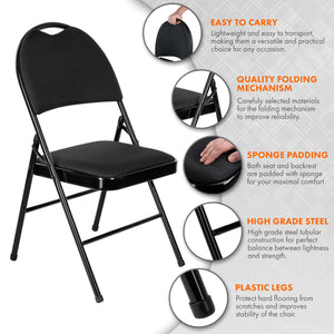 Nyxi Folding Chairs Premium Quality with Padded Fabric or PVC Seats, Metal Frame, Foldable Chair Home Office Dinning, Heavy Duty, Multi-Purpose Indoor & Outdoor