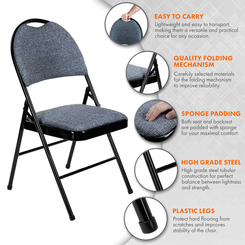 Nyxi Premium Folding Chair Fabric Padded (Blue Fabric)