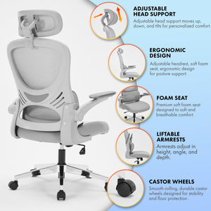 Office Chair Ergonomic Computer Desk, Work & Study Chair, High Mesh Back, Foldable 3D Armrests (Grey, Model 775)