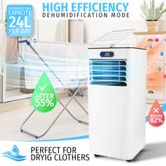 Nyxi 9000 BTU Portable Air Conditioner 3-in-1 AC, Cooling Fan & 24L/Day Dehumidifier, Remote Control, Window Kit, 24Hr Timer, Energy Class A