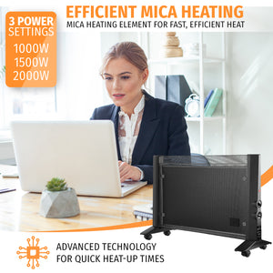 Mica Panel Electric Heater 2000W 3 Heat Settings (Black)