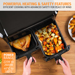 Nyxi Air Fryer 9L Dual Basket (4.5L Each Basket) Visual Window Digital Control