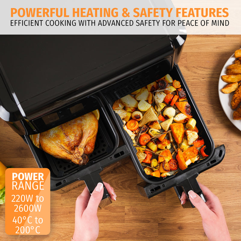 Nyxi Air Fryer 9L Dual Basket (4.5L Each Basket) Visual Window Digital Control