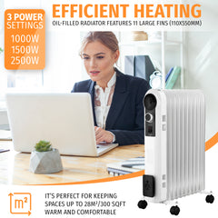 Nyxi 11-Fin Oil Filled 2500W Heater 3 Power Settings (White, Model 3881)