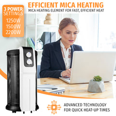 Nyxi Cylindrical Mica Electric Heater 2200W 360° Surround Heating 3 Heat Settings