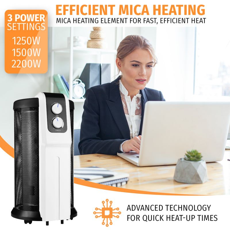 Nyxi Cylindrical Mica Electric Heater 2200W 360° Surround Heating 3 Heat Settings