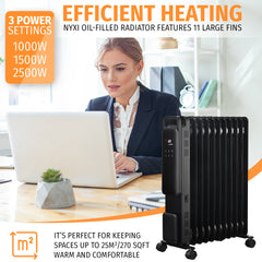 Nyxi 11-Fin Oil Filled Heater 2500W with Remote Control (Black, Model 3904)