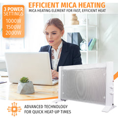 Nyxi Mica Panel Electric Heater 2000W Free Standing 3 Heat Settings (White)